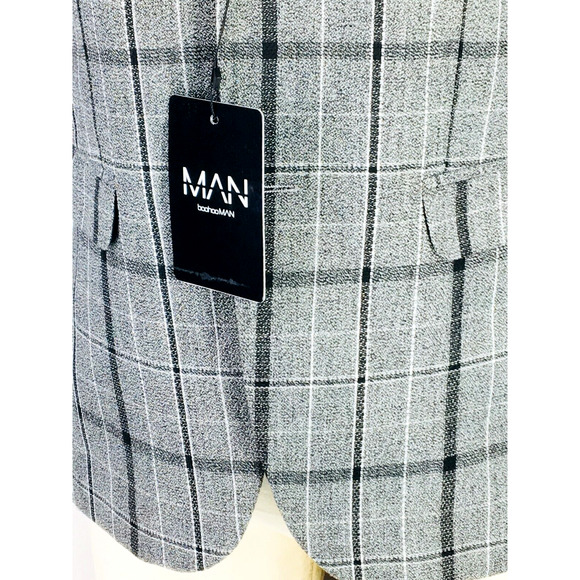38R NWT Boohoo Man Mens 2 Button Blazer Sport Coat Jacket Pencil Gray Glen Check - Picture 12 of 12